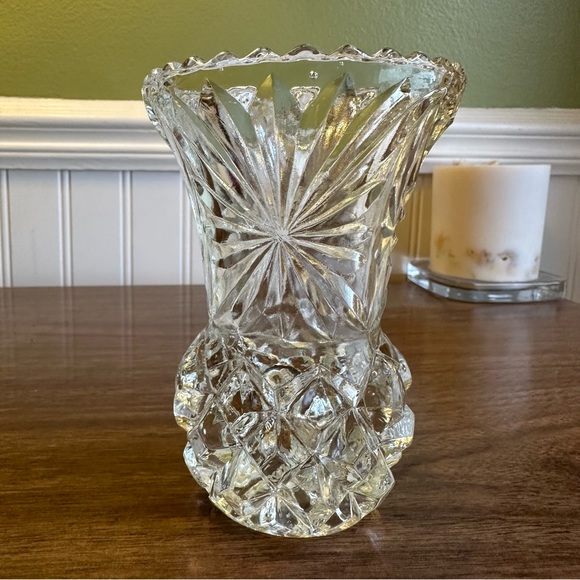 Accents Small Vintage Clear Glass Pineapple Vase Star Diamond Pattern